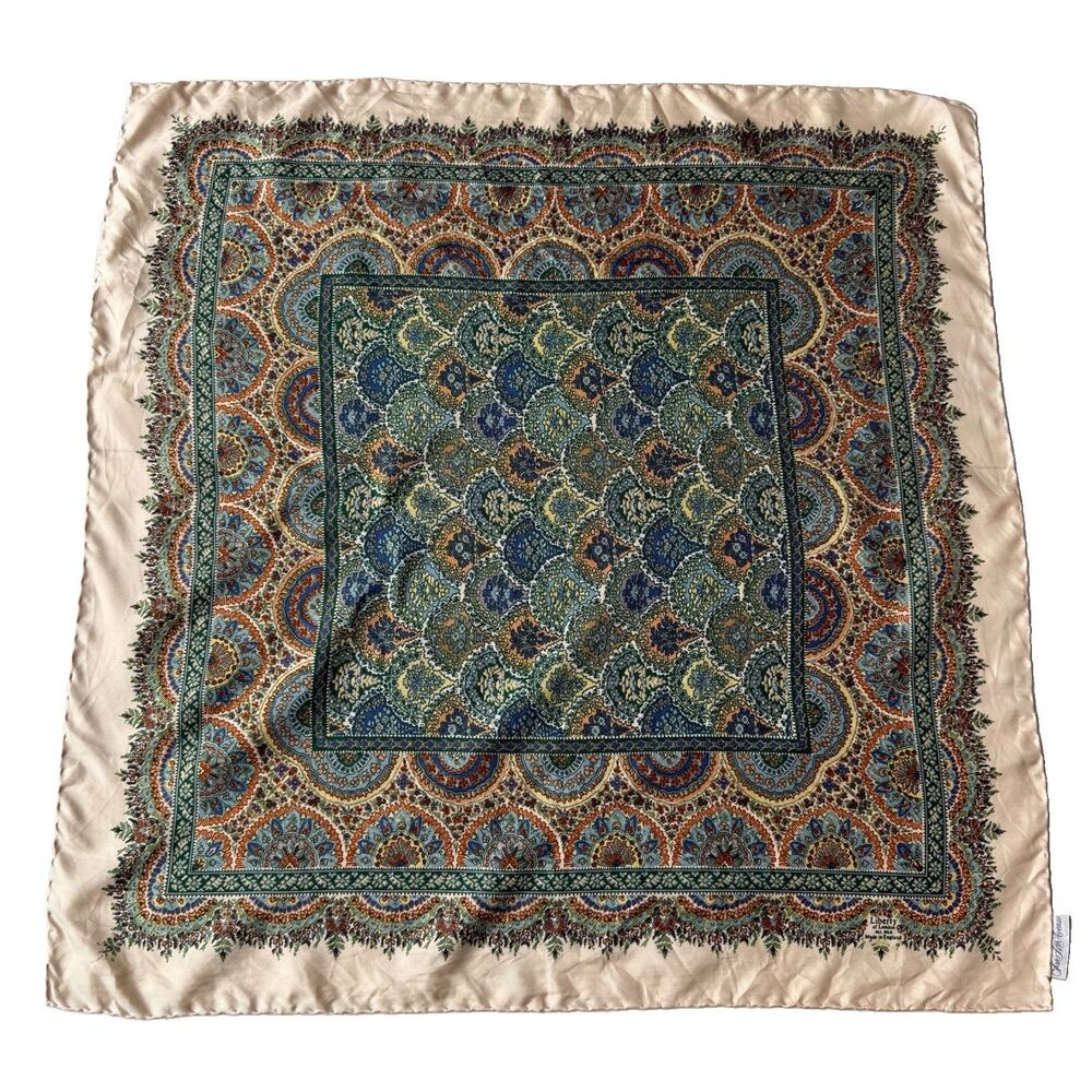 Vtg 1970s Liberty of London Silk Scarf Saks Fifth Avenue Medallion Paisley 26x26